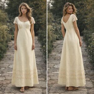 Vtg 70s House of Bianchi Empire Waist Maxi Dress XS Prairie Romantic Edwardian